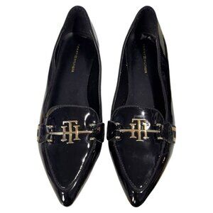 Tommy Hilfiger Black and‎ gold patent leather flats ladies size 7.5